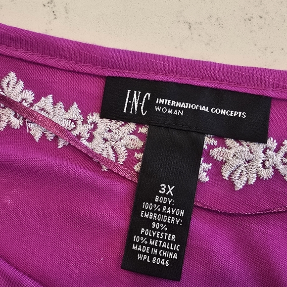INC Concepts Magenta Embroided Boho Style Knit Tunic Blouse Top Womens Plus 3X - Picture 3 of 14